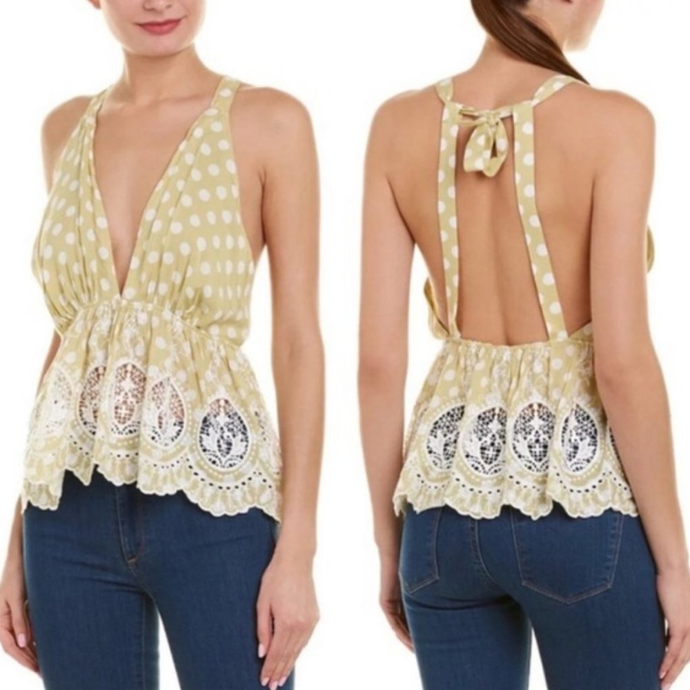 NWT Free People Lunch Date Halter Top Citron Combo